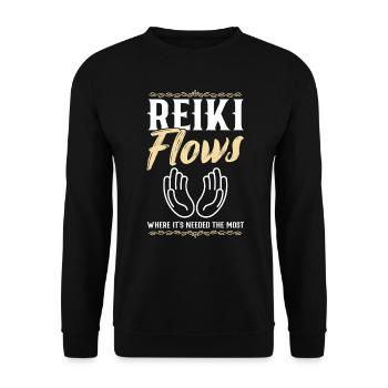 Reiki Fließt Dort, Wo Es Am Meisten Gebraucht Wird - Unisex Pullover - Schwarz - Vorne - Alina (178cm) & Michal (187cm)