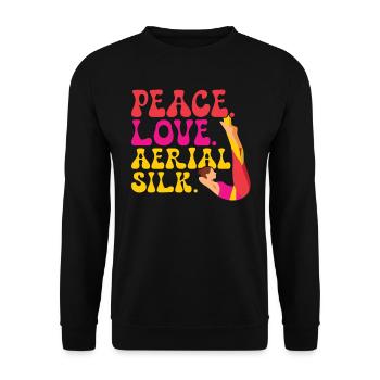 Peace. Love. Aerial Silk. - Aerialist - Unisex Pullover - Schwarz - Vorne - Alina (178cm) & Michal (187cm)