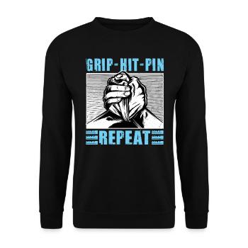 Grip Hit Pin Repeat - Arm Wrestling - Unisex Pullover - Schwarz - Vorne - Alina (178cm) & Michal (187cm)