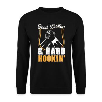 Good Looking And Hard Hooking - Arm Wrestling - Unisex Pullover - Schwarz - Vorne - Alina (178cm) & Michal (187cm)