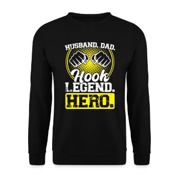 Husband, Dad And Hook Legend - Arm Wrestling - Unisex Pullover - Schwarz - Vorne - Alina (178cm) & Michal (187cm)