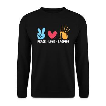 Peace - Love - Bagpipe - Bagpiper - Unisex Sweatshirt - black - Front - Alina (178cm) & Michal (187cm)
