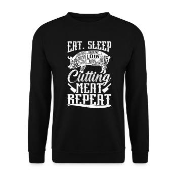 Manger. Dormir. Découpe de la viande. Répéter. - Sweat-shirt Unisexe - noir - Devant - Alina (178cm) & Michal (187cm)