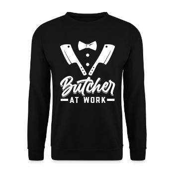 Butcher At Work - Unisex Pullover - Schwarz - Vorne - Alina (178cm) & Michal (187cm)