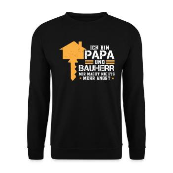 Papa und Bauherr 2023 Spruch Richtfest Traumhaus - Unisex Pullover - Schwarz - Vorne - Alina (178cm) & Michal (187cm)