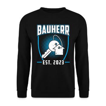 Bauherr 2023 Spruch Richtfest Traumhaus - Unisex Pullover - Schwarz - Vorne - Alina (178cm) & Michal (187cm)