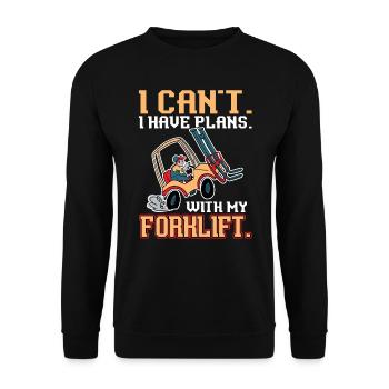J’ai des projets. Avec mon chariot élévateur. Opérateur de chariot élévateur - Sweat-shirt Unisexe - noir - Devant - Alina (178cm) & Michal (187cm)