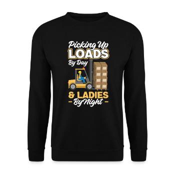 Ramasser des charges le jour et les dames la nuit - Sweat-shirt Unisexe - noir - Devant - Alina (178cm) & Michal (187cm)
