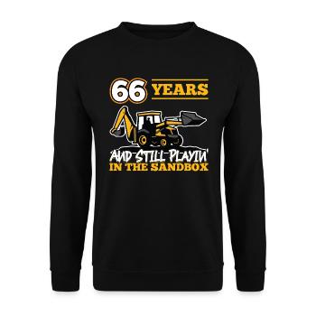 66 Jahre - 66 Jahre Alt - 66. Geburtstag - Bagger - Unisex Pullover - Schwarz - Vorne - Alina (178cm) & Michal (187cm)