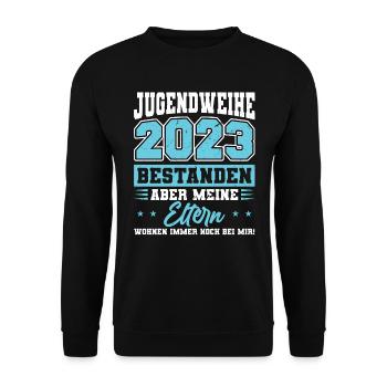 Jugendweihe 2023 Mädchen Junge - Unisex Pullover - Schwarz - Vorne - Alina (178cm) & Michal (187cm)