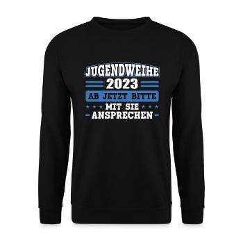 Jugendweihe 2023 Mädchen Junge - Unisex Pullover - Schwarz - Vorne - Alina (178cm) & Michal (187cm)