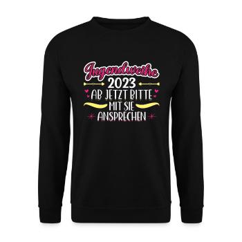 Jugendweihe 2023 Mädchen Junge - Unisex Pullover - Schwarz - Vorne - Alina (178cm) & Michal (187cm)