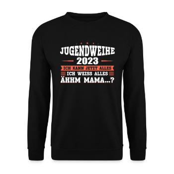 Jugendweihe 2023 Mädchen Junge - Unisex Pullover - Schwarz - Vorne - Alina (178cm) & Michal (187cm)