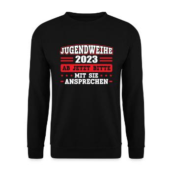 Jugendweihe 2023 Mädchen Junge - Unisex Pullover - Schwarz - Vorne - Alina (178cm) & Michal (187cm)