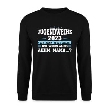 Jugendweihe 2023 Mädchen Junge - Unisex Pullover - Schwarz - Vorne - Alina (178cm) & Michal (187cm)