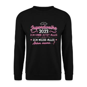 Jugendweihe 2023 Mädchen Junge - Unisex Pullover - Schwarz - Vorne - Alina (178cm) & Michal (187cm)