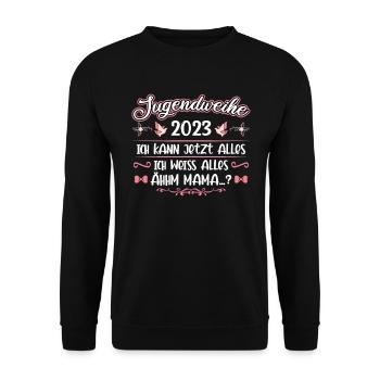Jugendweihe 2023 Mädchen Junge - Unisex Pullover - Schwarz - Vorne - Alina (178cm) & Michal (187cm)