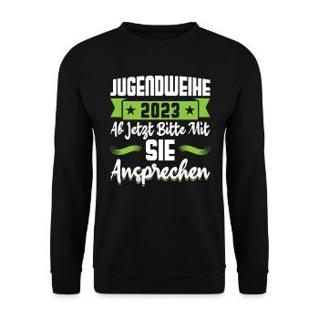 Jugendweihe 2023 Mädchen Junge - Unisex Pullover - Schwarz - Vorne - Alina (178cm) & Michal (187cm)