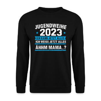 Jugendweihe 2023 Mädchen Junge - Unisex Pullover - Schwarz - Vorne - Alina (178cm) & Michal (187cm)