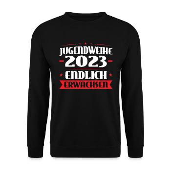 Jugendweihe 2023 Mädchen Junge - Unisex Pullover - Schwarz - Vorne - Alina (178cm) & Michal (187cm)