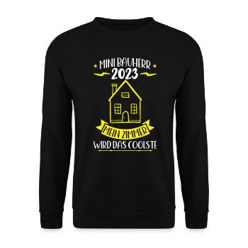 Junior Bauherr 2023 Spruch Richtfest Traumhaus - Unisex Pullover - Schwarz - Vorne - Alina (178cm) & Michal (187cm)