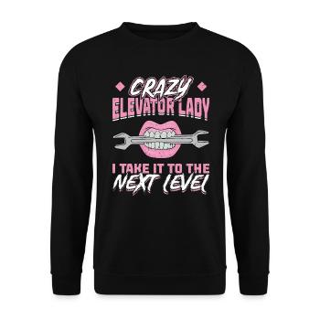 Elevator Lady - I Take It To The Next Level - Unisex Sweatshirt - black - Front - Alina (178cm) & Michal (187cm)