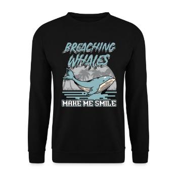 Breaching Whale Make Me Smile - Whale Watching - Unisex Sweatshirt - black - Front - Alina (178cm) & Michal (187cm)