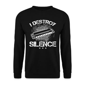 I Destroy Silence - Harmonica Player - Unisex Sweatshirt - black - Front - Alina (178cm) & Michal (187cm)
