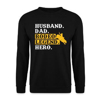 Mari. Papa. Légende du rodéo. Héros. - Cavalier de taureau - Sweat-shirt Unisexe - noir - Devant - Alina (178cm) & Michal (187cm)