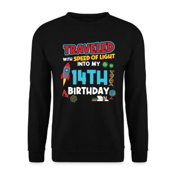14. Birthday - Science Birthday - Unisex Sweatshirt - black - Front - Alina (178cm) & Michal (187cm)