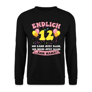 Endlich 12 - Ich kann jetzt alles - 12. Geburtstag - Unisex Pullover - Schwarz - Vorne - Alina (178cm) & Michal (187cm)