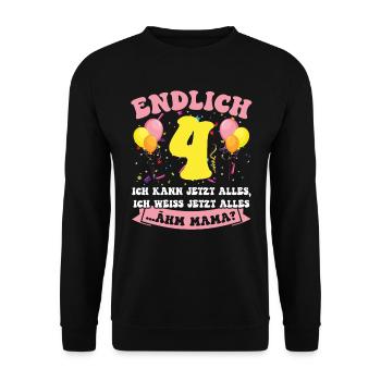 Endlich 4 - Ich kann jetzt alles - 4. Geburtstag - Unisex Pullover - Schwarz - Vorne - Alina (178cm) & Michal (187cm)