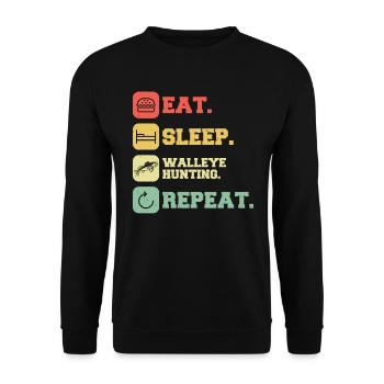 Manger. Dormir. Chasse au doré jaune. Répéter le chasseur de doré jaune - Sweat-shirt Unisexe - noir - Devant - Alina (178cm) & Michal (187cm)