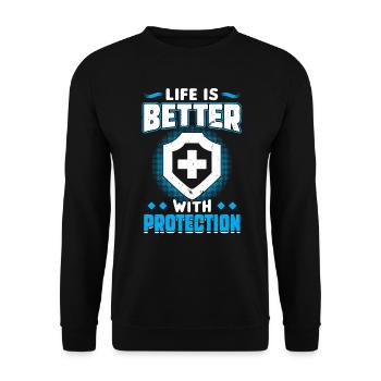 La vie est meilleure avec la protection - Agent d’assurance - Sweat-shirt Unisexe - noir - Devant - Alina (178cm) & Michal (187cm)
