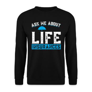 Posez-moi des questions sur les assurances vie - Agent d’assurance - Sweat-shirt Unisexe - noir - Devant - Alina (178cm) & Michal (187cm)