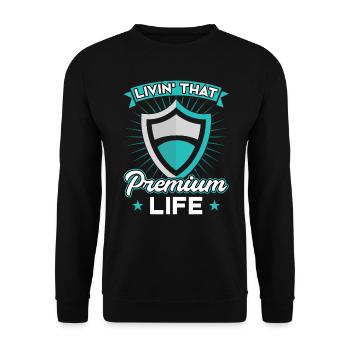 Living That Premium Life - Agent d’assurance - Sweat-shirt Unisexe - noir - Devant - Alina (178cm) & Michal (187cm)