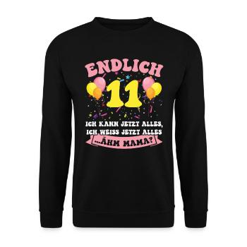 Endlich 11 - Ich kann jetzt alles - 11. Geburtstag - Unisex Pullover - Schwarz - Vorne - Alina (178cm) & Michal (187cm)