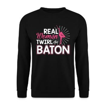 Real Women Twirl The Baton - Baton Twirler - Unisex Pullover - Schwarz - Vorne - Alina (178cm) & Michal (187cm)