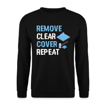 Remove. Clear. Cover. Repeat. - Flooring Installer - Unisex Pullover - Schwarz - Vorne - Alina (178cm) & Michal (187cm)
