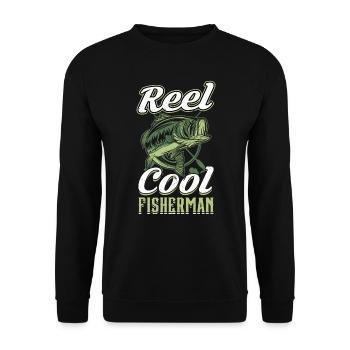 Reel Cool Fisherman - Fishing - Unisex Sweatshirt - black - Front - Alina (178cm) & Michal (187cm)