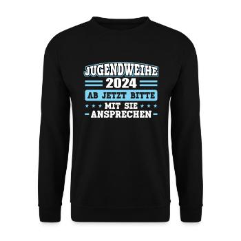 Jugendweihe 2024 Mädchen Junge - Unisex Pullover - Schwarz - Vorne - Alina (178cm) & Michal (187cm)
