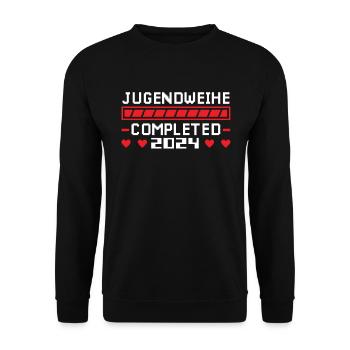 Jugendweihe 2024 Mädchen Junge - Unisex Pullover - Schwarz - Vorne - Alina (178cm) & Michal (187cm)