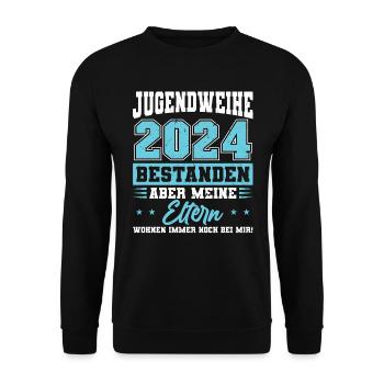 Jugendweihe 2024 Mädchen Junge - Unisex Pullover - Schwarz - Vorne - Alina (178cm) & Michal (187cm)