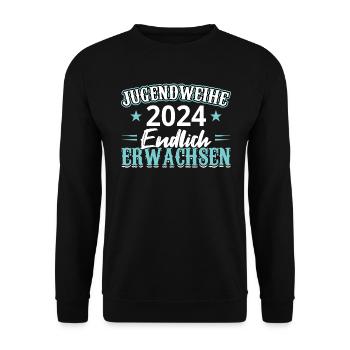 Jugendweihe 2024 Mädchen Junge - Unisex Pullover - Schwarz - Vorne - Alina (178cm) & Michal (187cm)