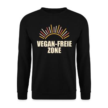 Vegan-freie Zone, kein Vegan für Fleischesser - Unisex Pullover - Schwarz - Vorne - Alina (178cm) & Michal (187cm)