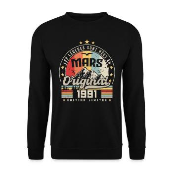 Vintage Mars 1991 Cadeau D'anniversaire 33 Ans - Sweat-shirt Unisexe - noir - Devant - Alina (178cm) & Michal (187cm)