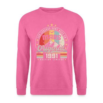 Jahrgang März 1991 33 Jahre Geburtstagsgeschenk - Unisex Pullover - Pink - Vorne