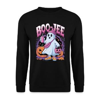 Boo-Jee Halloween Ghost with Pumpkins and Drink - Unisex Sweatshirt - black - Front - Alina (178cm) & Michal (187cm)