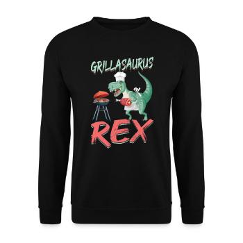 Grillasaurus Rex BBQ Dinosaur Chef - Unisex Pullover - Schwarz - Vorne - Alina (178cm) & Michal (187cm)
