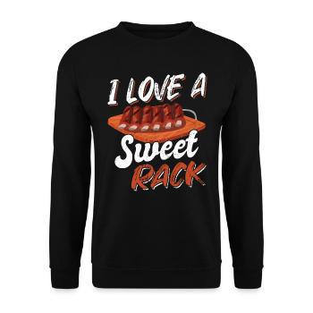 I Love A Sweet Rack BBQ Fleischliebhaber - Unisex Pullover - Schwarz - Vorne - Alina (178cm) & Michal (187cm)